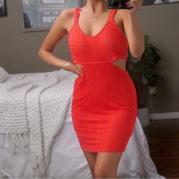 LOVERS + FRIENDS Orange Knit Cut Out Bodycon Dress - Picture 3 of 6
